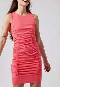NWT Athleta Stella Coral Petal Dress Ruched Salmon Sleeveless Medium